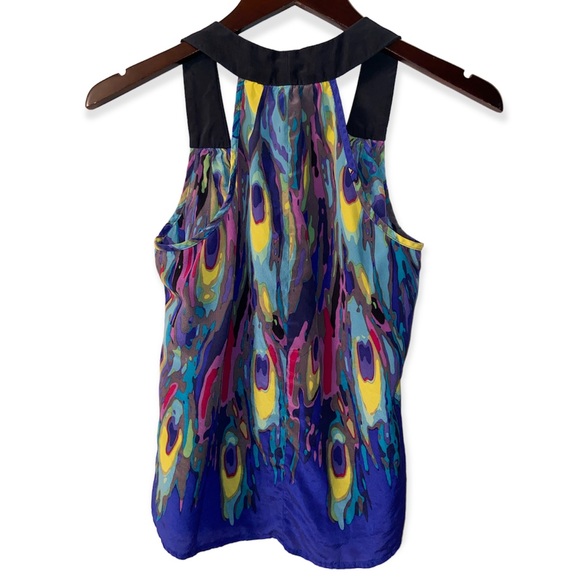 TRINA TURK Peacock Print Silk Racerback Tank - Picture 6 of 10
